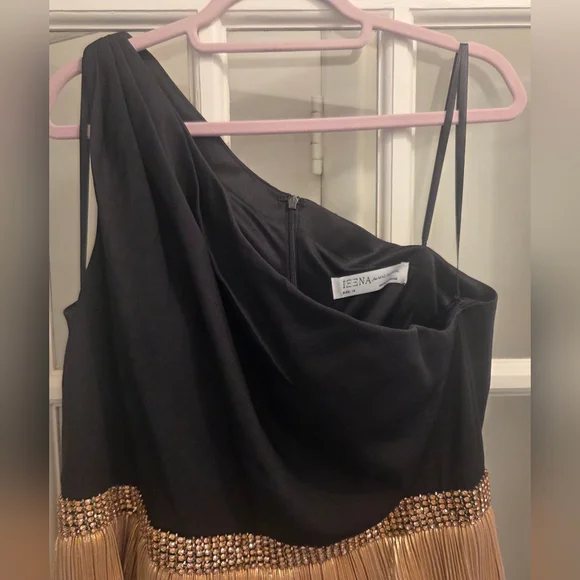 Mac Duggal Ieena Gold & Black One Shoulder Tiered Ruffle Maxi Gown - Picture 11 of 12